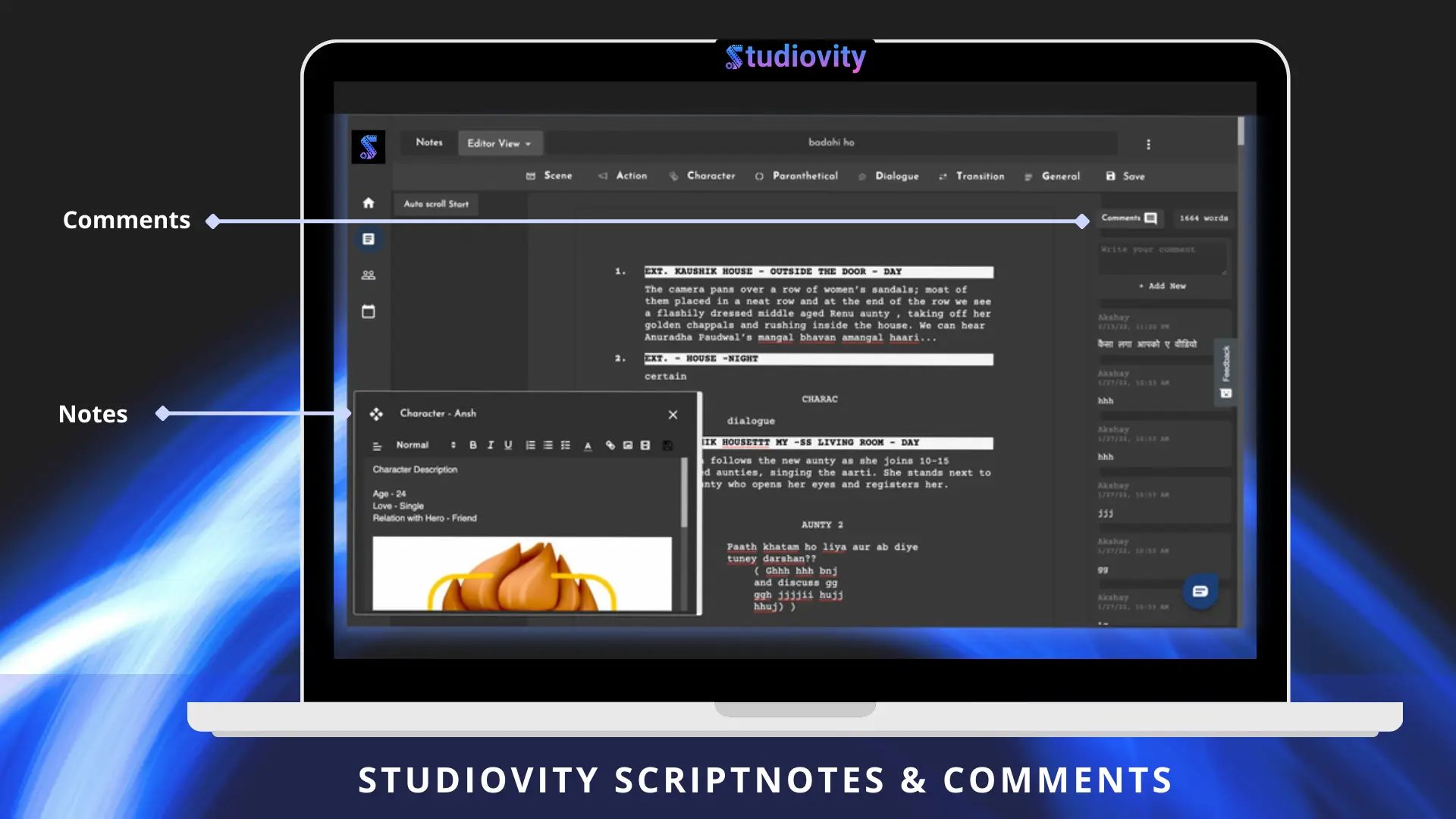 screenshot of Studiovity Screenwriting